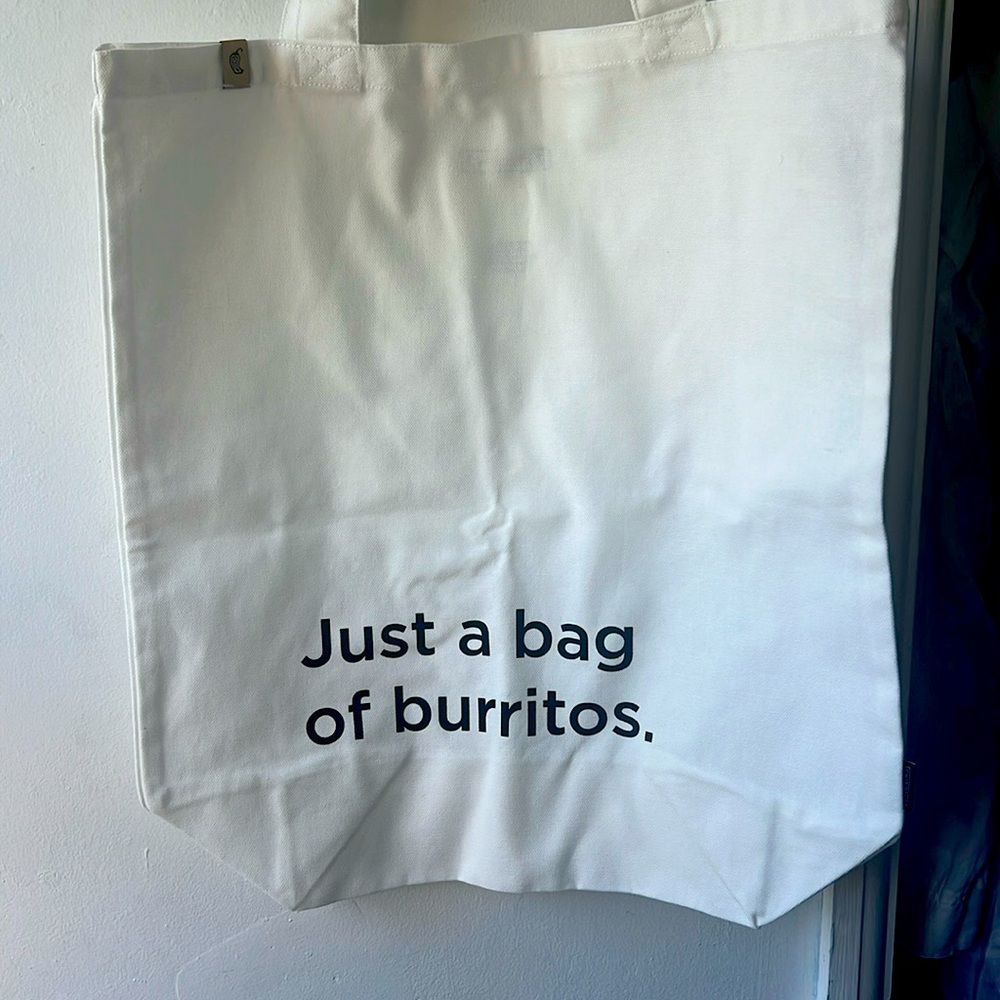 Chipotle “just a bag of burritos” Tote NWT white